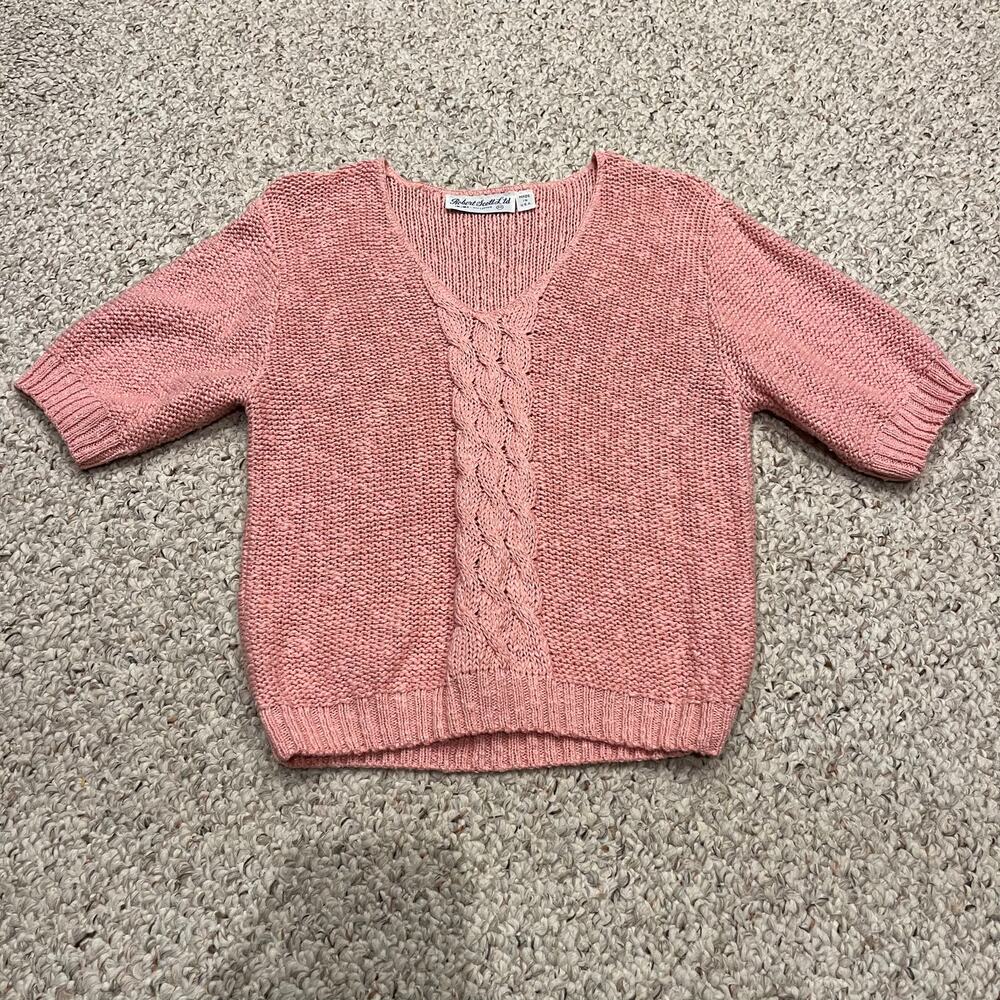 Robert Scott Vtg Linen Blend Short Sleeve Sweater Sz M Pink Coquette Coastal